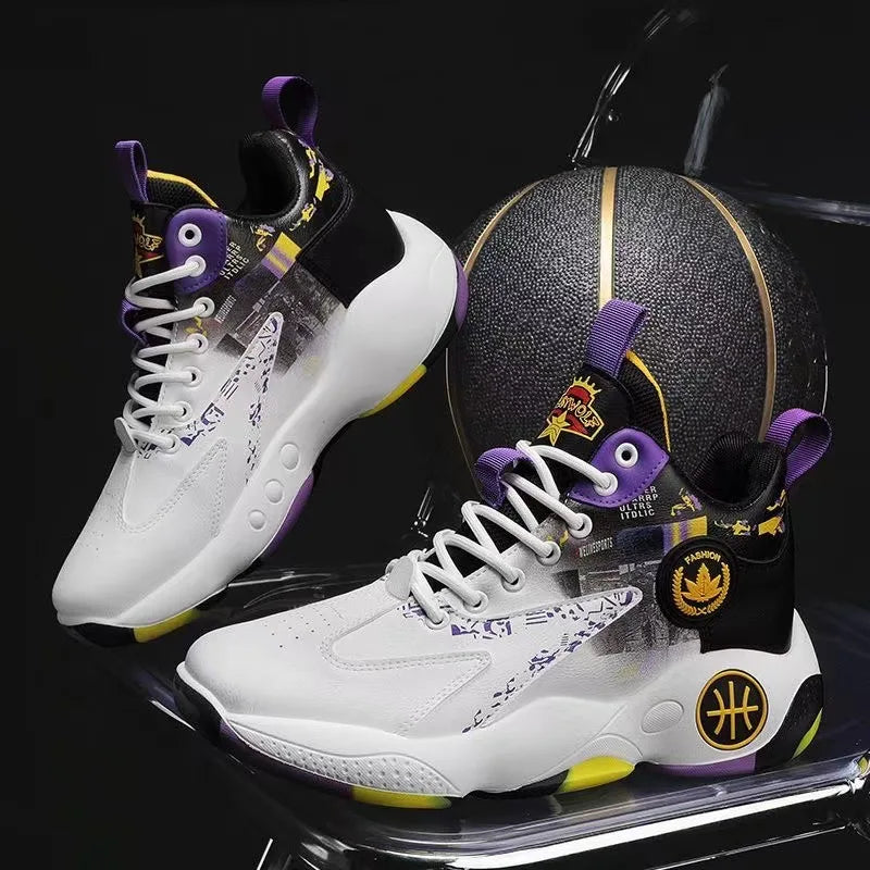 High-top Basketball Shoes Men's Summer New Thick-soled Height-enhancing Youth Student Sports Shoes Breathable and Non-slip