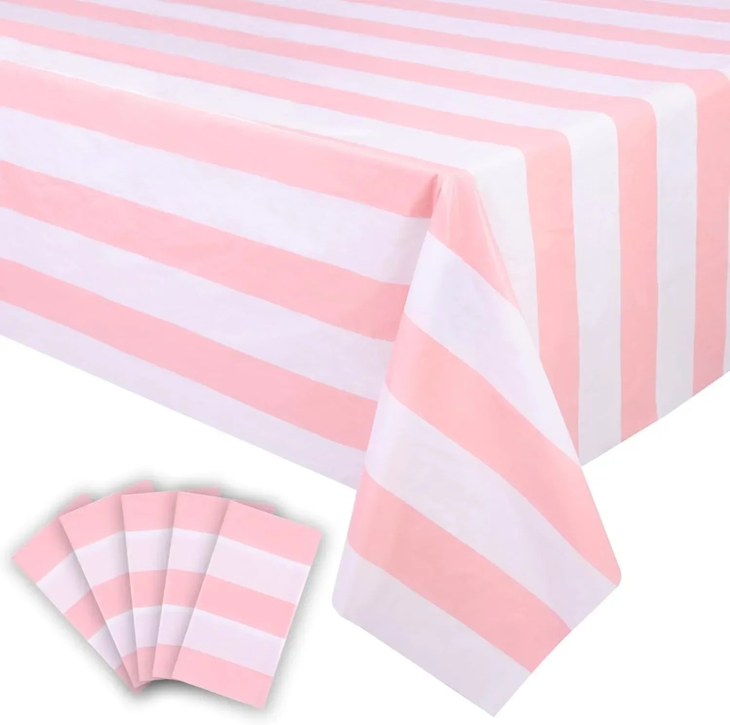 1 PC Blue&White Striped Tablecloth, Waterproof Plastic Table Cover, Rectangular Table Cloths for Shower Nautical Theme Party