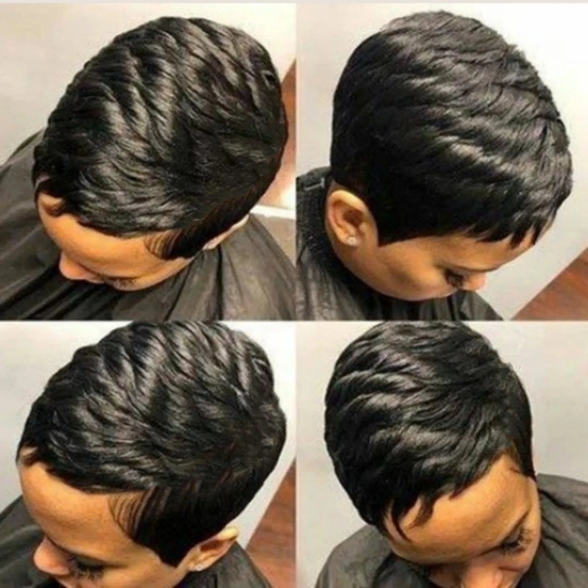 Korte Lagdelte Pixie Cut Full Maskinproduserte Parykker Med Pannelugg Sommerfrisyre Naturlig 1b Farge