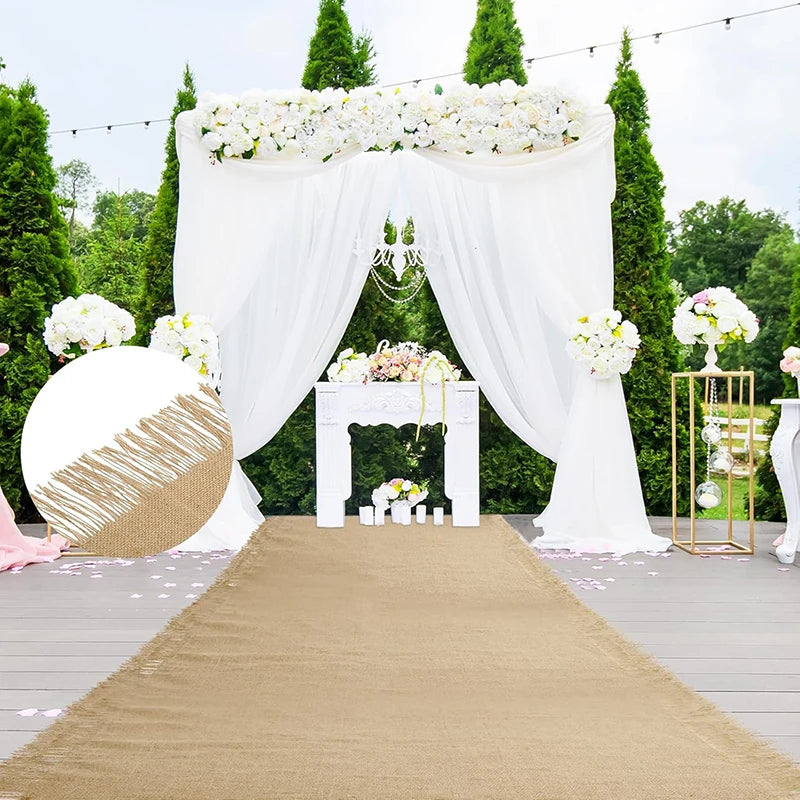 1PC Wedding Aisle Runner Jute Rustic Burlap Table Runners with Fringed Edge Runway Carpet for Weddings Party Bridal Shower Decor