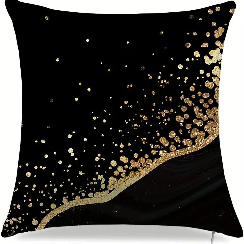 Funda de almohada geométrica negra con puntos dorados, material de poliéster ultrasuave, funda de almohada para sofá, coche, decoración del hogar