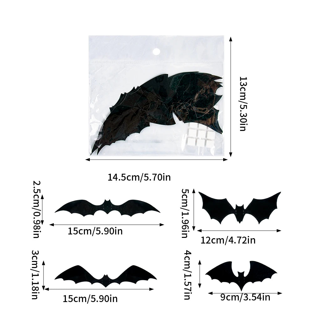 12pcs Halloween Skull Butterfly Bat Sticker 3D Double-Layer Wall Decals Haunted House Scary Prop Halloween Party Home Decoration