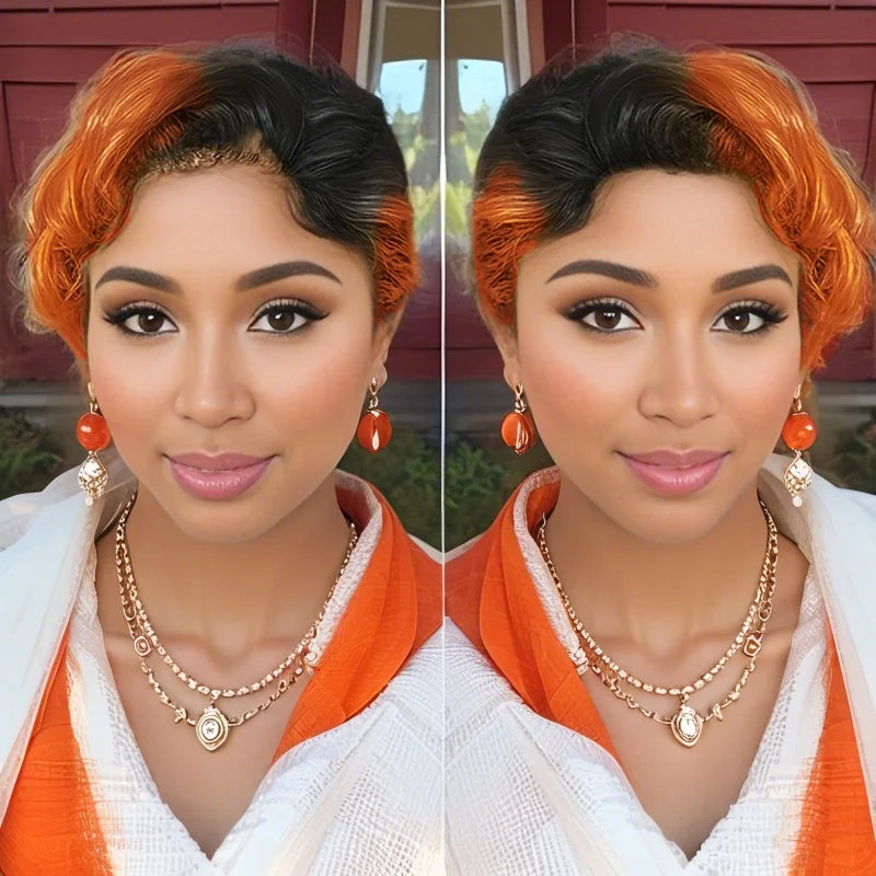 13x4 Transparent Lace Front Wigs Human Hair Wigs Golden Color Short Bob Wig Pixie Cut Pre Plucked Wig 180 Density For Women