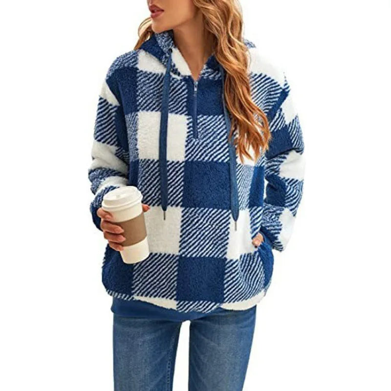 Sudadera con capucha de forro polar a cuadros