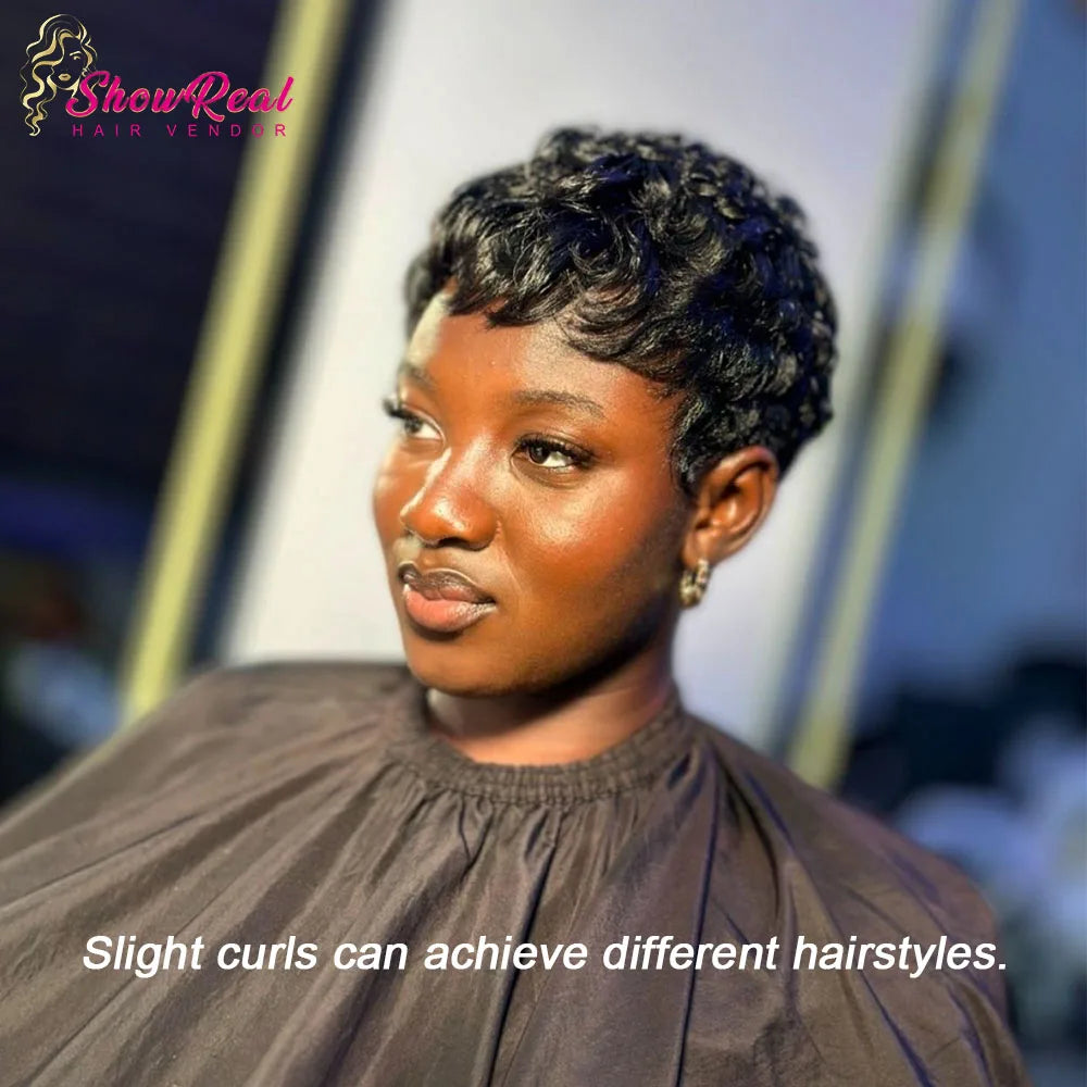 Short Wigs for Women Glueless Pixie Cut Human Hair Wigs With Bangs Natural Black Color Wear and go Breathable Lightweight Wig for Everyday Use
