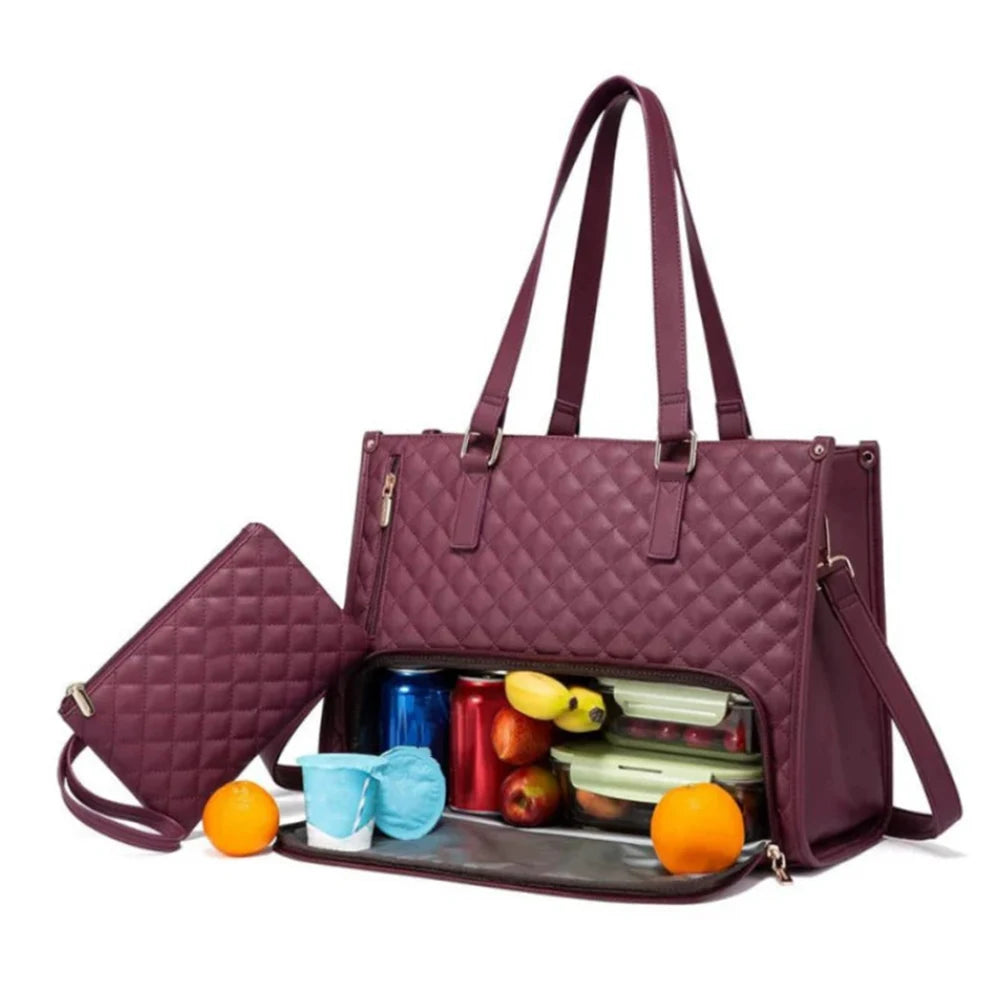 2-in-1 Lunch Tote Bag Laptop Bag with Purse Multi-Function Business Lunch Bag Lunch Box Handbag for Work Office Camping Picnic