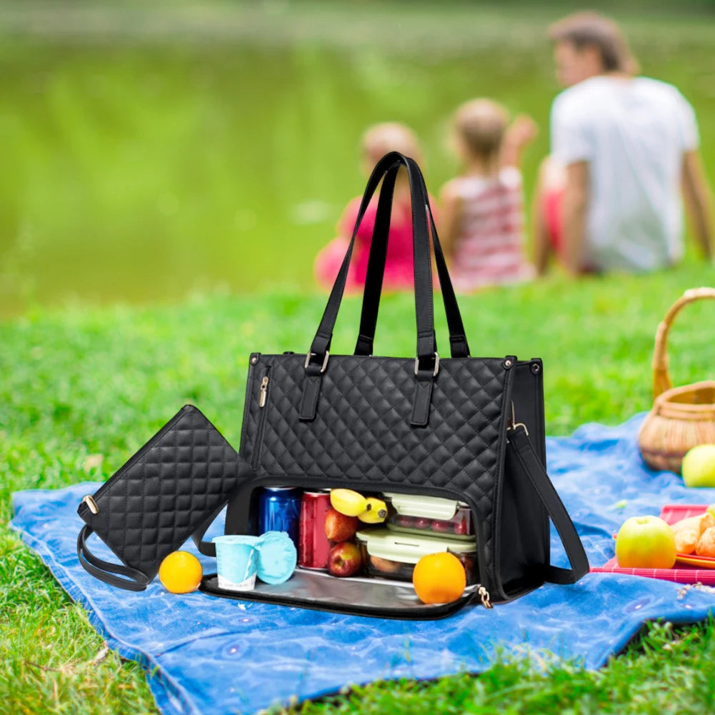 2-in-1 Lunch Tote Bag Laptop Bag with Purse Multi-Function Business Lunch Bag Lunch Box Handbag for Work Office Camping Picnic