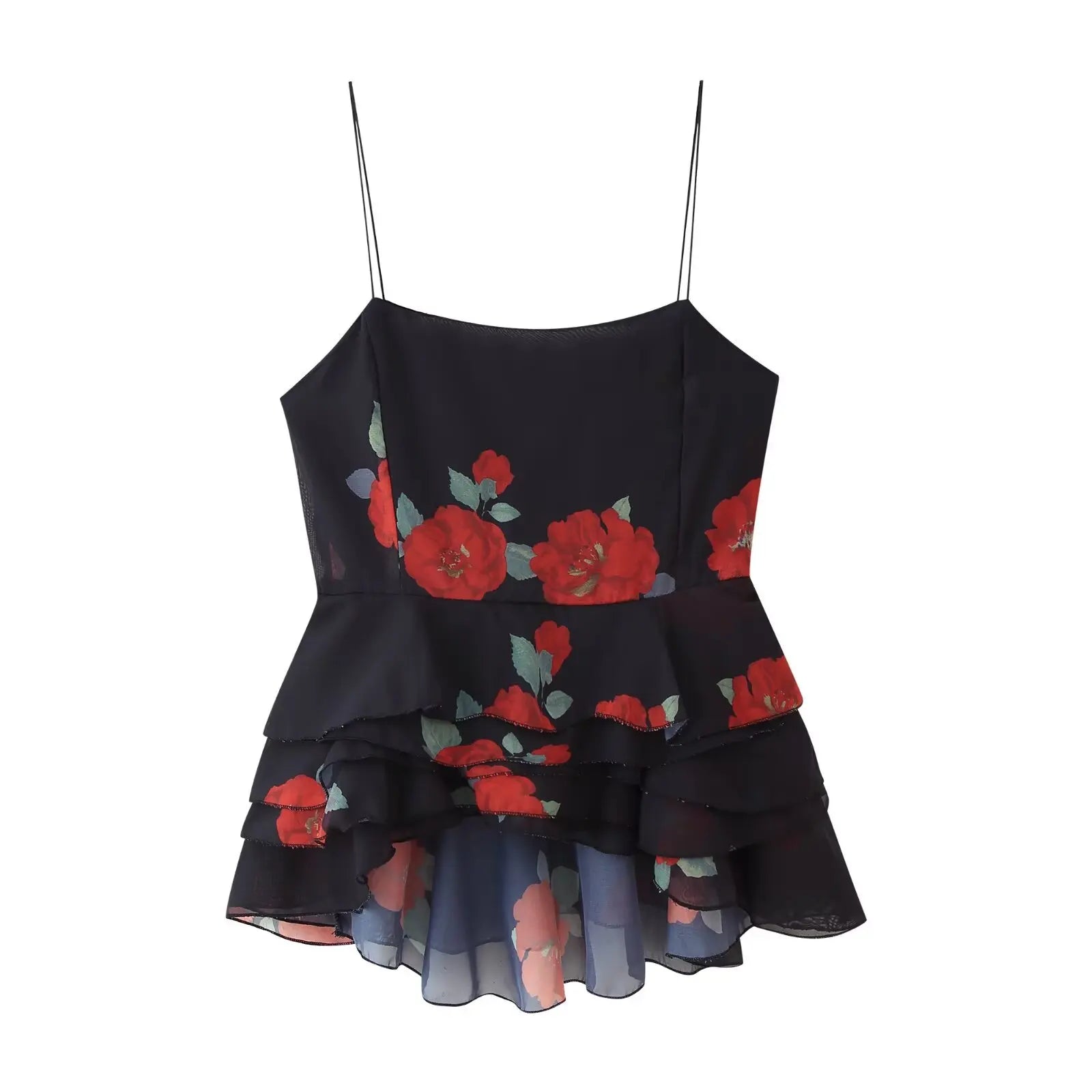 Women's Summer Skirt Sexy Two Piece Set Fashion Flower Print Holiday Party Suspender Top High Waist Slim Midi Skirt