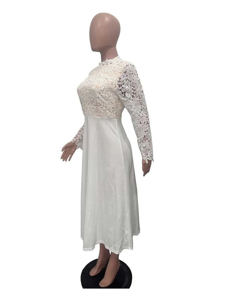 Vestidos elegantes de fiesta para mujer, moda de otoño, encaje, manga larga, vestido transparente, vestido de noche vintage para damas, venta al por mayor, Dropshipping
