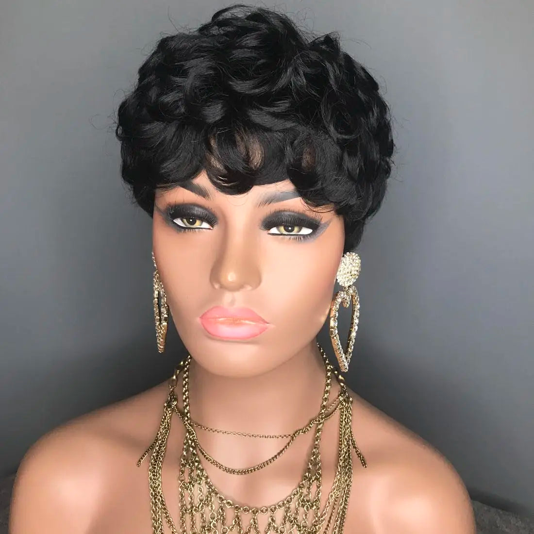 Short Pixie Wigs for Black Women Short Black Curly Pixie Wigs Synthetic Hair Wigs for Black Women Natural Wavy Black Pixie Cut W