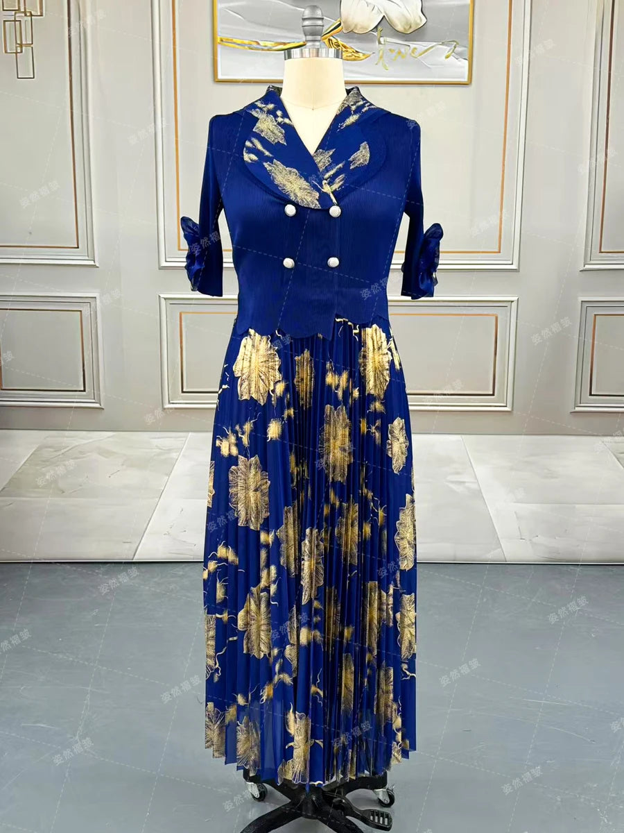 Luxury Women Chic Evening Dresses Formal Ball Gowns Elegant Party Miyake Pleated Long Sleeve Dress Female Plus Size Clothes