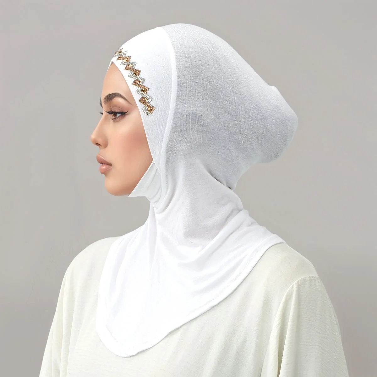 Nuevo hiyab instantáneo con pedrería brillante para mujer musulmana, cobertura total, gorro de algodón sólido, listo para usar, gorro interior