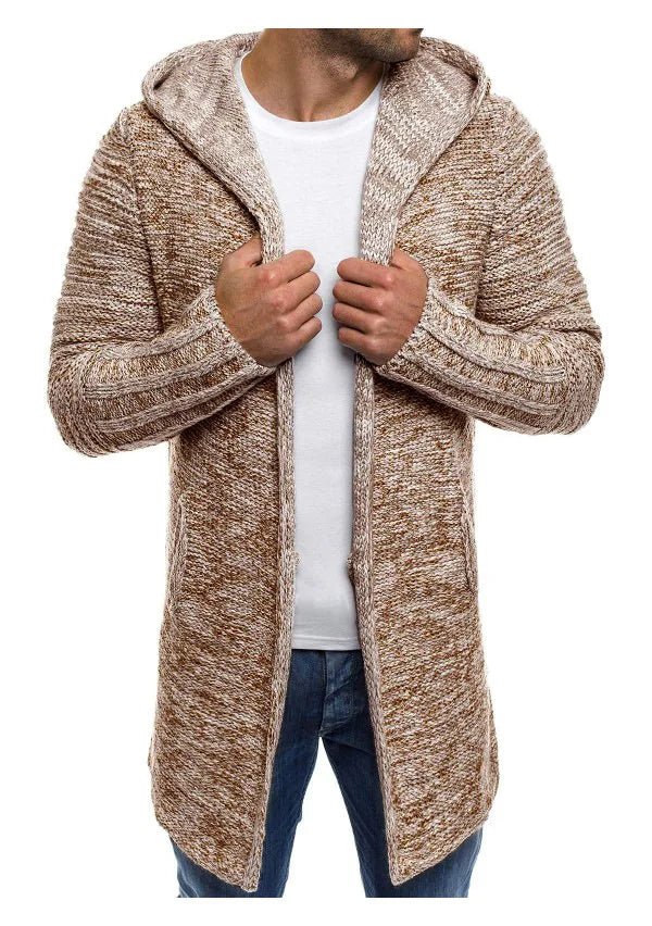 Men Jackets 2022 Spring Autumn New Mens Casual Sweater Snowflake Hooded Medium Long Knitted Cardigan Mens Outerwear Coats