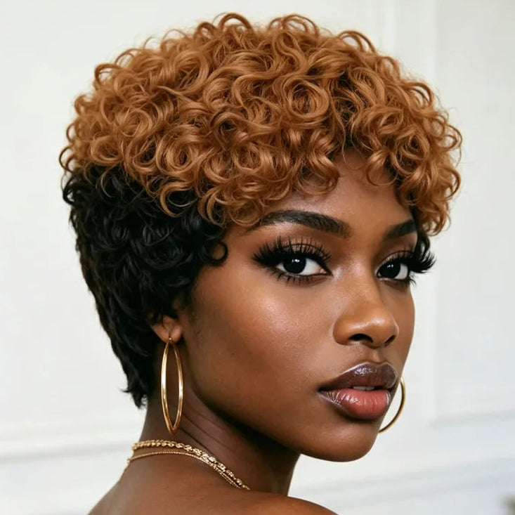 1B/30 Curly Pixie Human Hair Wig