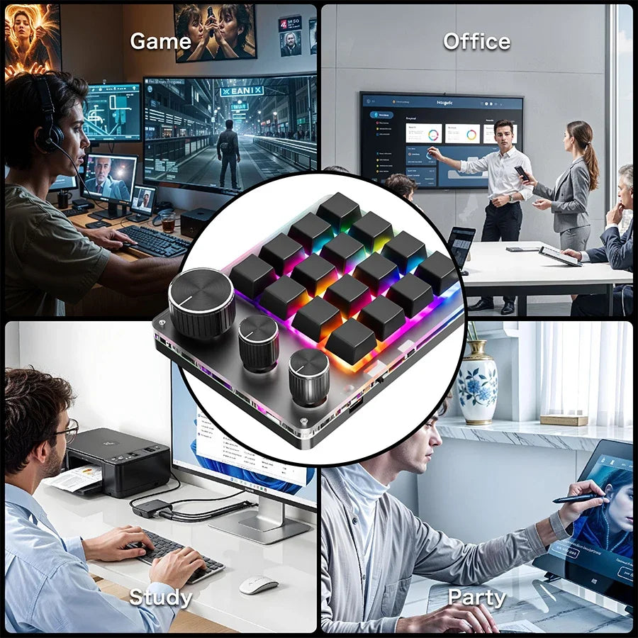 16 Keys 3 Knobs Mechanical Gaming Keyboard USB Wired Bluetooth-Support/ 2.4G Programming Macro Keyboard Custom Hot-swap Keypad