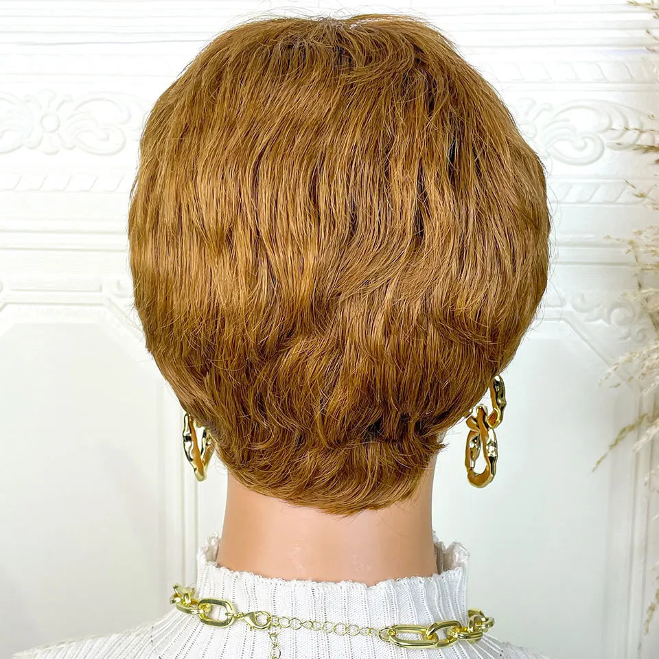 Pixie Cut Human Hair Wigs Short Wigs for Women Color 30 Layered Pixie Wig With Bangs Blonde Full Machine Made Wig On Sale
