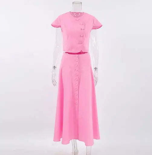 Skirts Sets Summer Sweet Pink Cotton High Waist V-Neck Skirt Set Fashion Women's Two Piece Set New Fashion Skirts Outfits