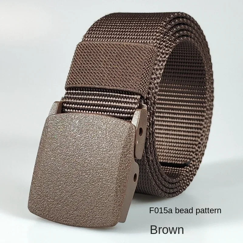 Ceintures en nylon à boucle automatique pour femmes, en toile, pour voyage en plein air, pantalons de sport haut de gamme, ceintures non métalliques pour hommes, blanc, noir, bleu, rouge