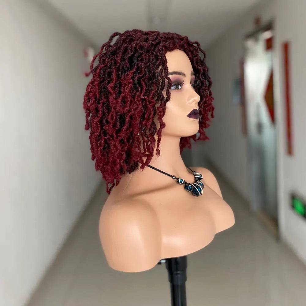 Pelucas trenzadas cortas para mujeres negras, peluca de rastas, peluca de rastas sintéticas, peluca de rastas de diosa, peluca de trenzas afro marrón negro, cabello sintético