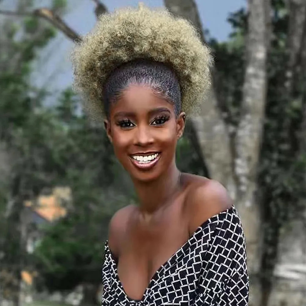 Large Afro Puff Drawstring Ponytail Short Kinky Curly Hair Bun Extension Synthetic Hairpieces Updo Hair Extensions with Clips