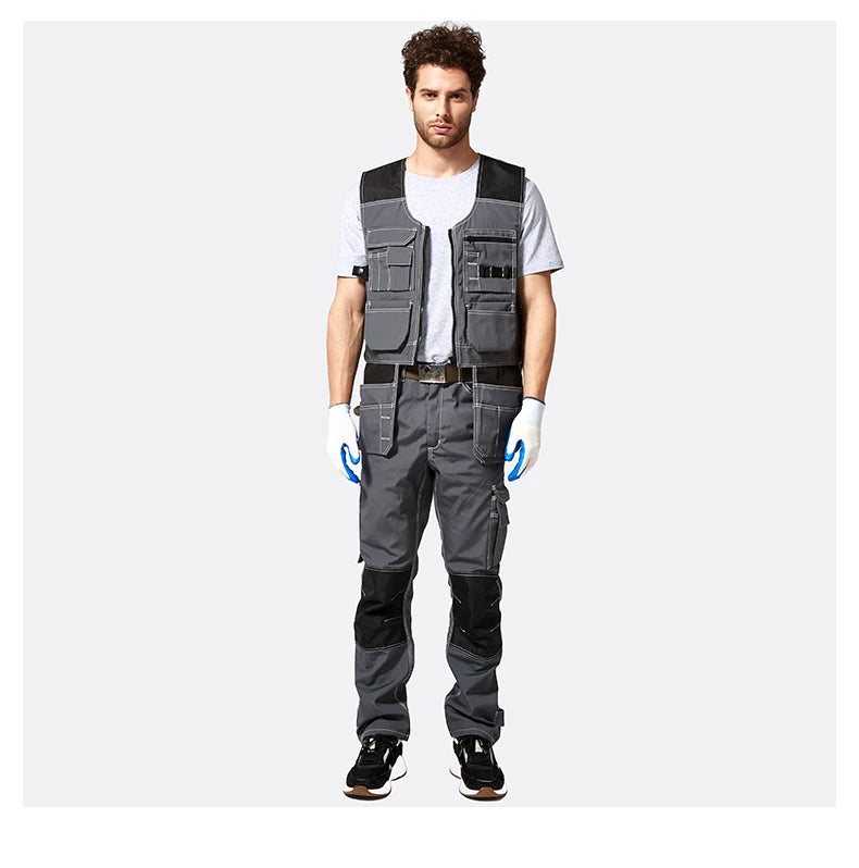 Work Clothing Men's Vest Tooling Clothes Multi-pockets Working Vest Workwear Vest Waistcoat For Maintenance Zipper Pockets
