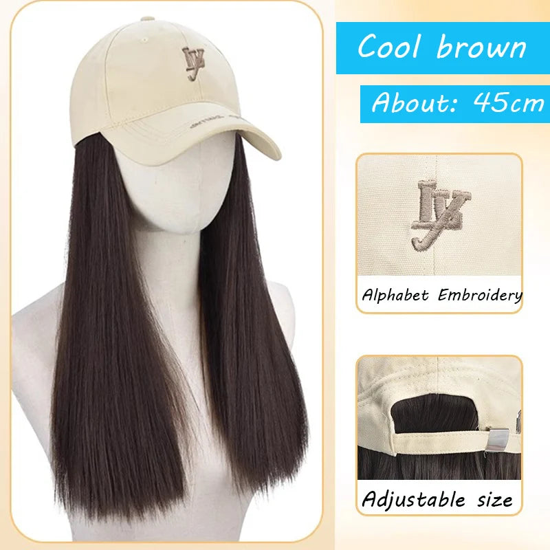 Synthetic Wig Hat Integrated Female New Highlight Fashion Hat Wig Fashion Baseball Cap Long Straight Hair Daily Wear