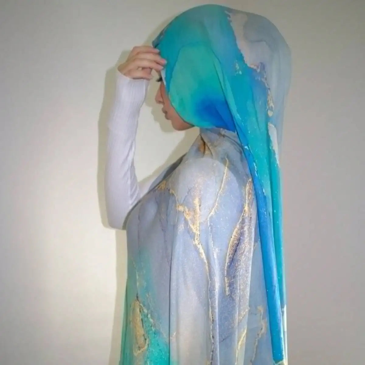 Estampado de acuarela, hiyab musulmán, pañuelo de mármol, suave, transpirable, protección solar, ligero, chal de playa de verano para mujer