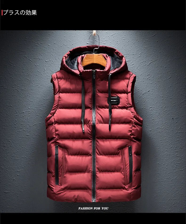 Clothing Men Vest Hooded Windproof New Autumn Winter Sleeveless Jackets For Men Casual Warm Cotton-Padded All-match Waistcoat