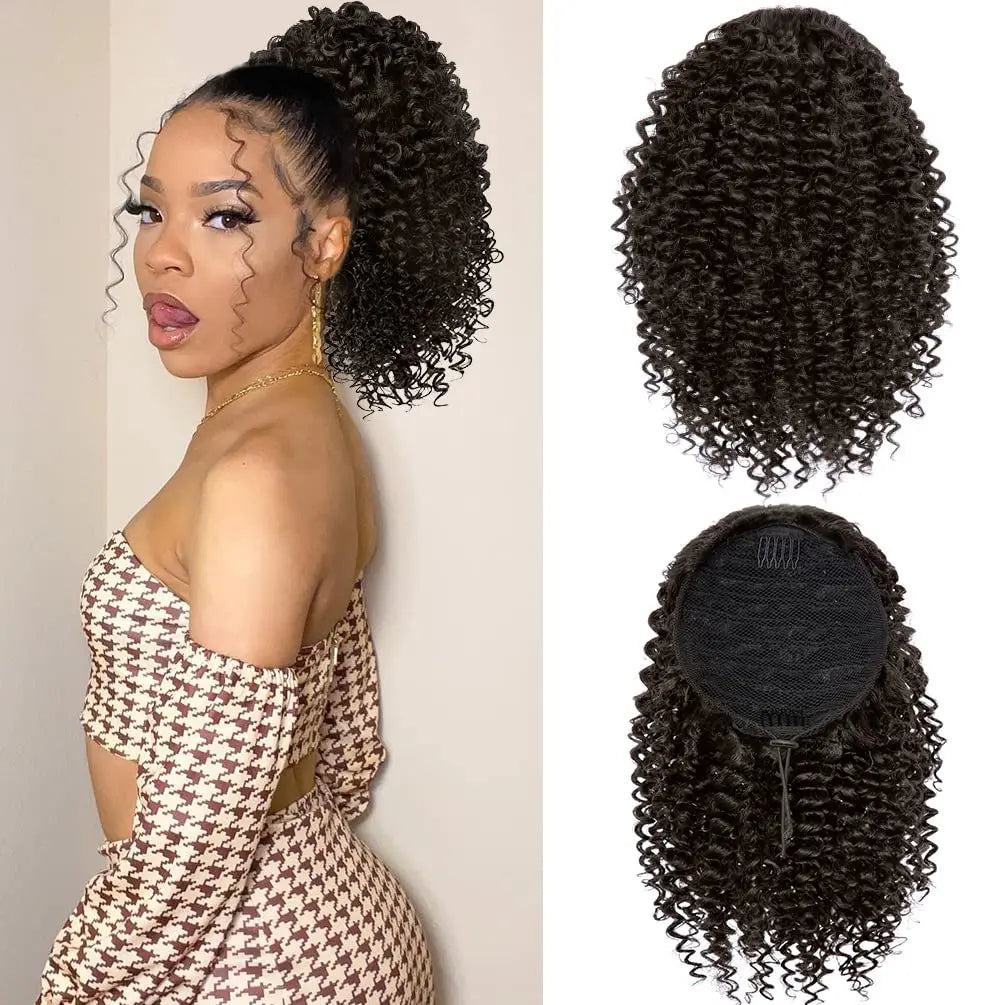 Extensions de cheveux synthétiques queue de cheval Afro Kinky Curly de 10 pouces, extensions de cheveux naturels Remy vierges noires, postiches pour femmes noires