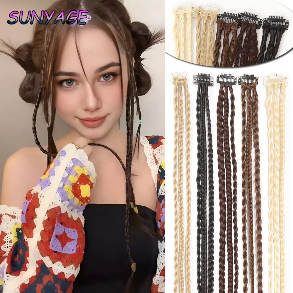 Synthetic Wig Braids With Clip Boxing Braid Dreadlocks Clip In Hair Extension Dirty Braids Boxer Braid Heat Resistat Hairpieces