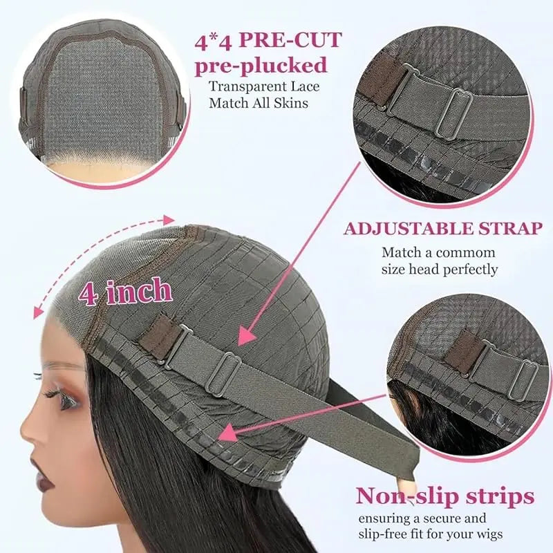 12 inch Glueless Human Hair Wigs Brazilian Straight Bob Wig 4x4 Pre Cut Lace Wigs For Women HD Lace Front Human Hair wigs