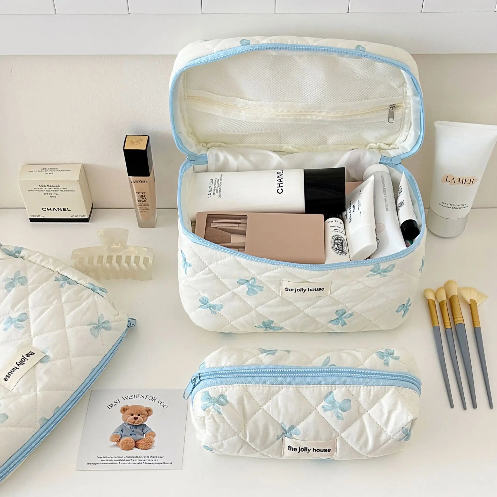 Bolsa de cosméticos para mujerBolsa de viaje para artículos de aseo Bolsa de maquillaje con lazo Bolsa de almacenamiento de maquillaje de moda Neceser organizador de bolso Kosmetiktasche