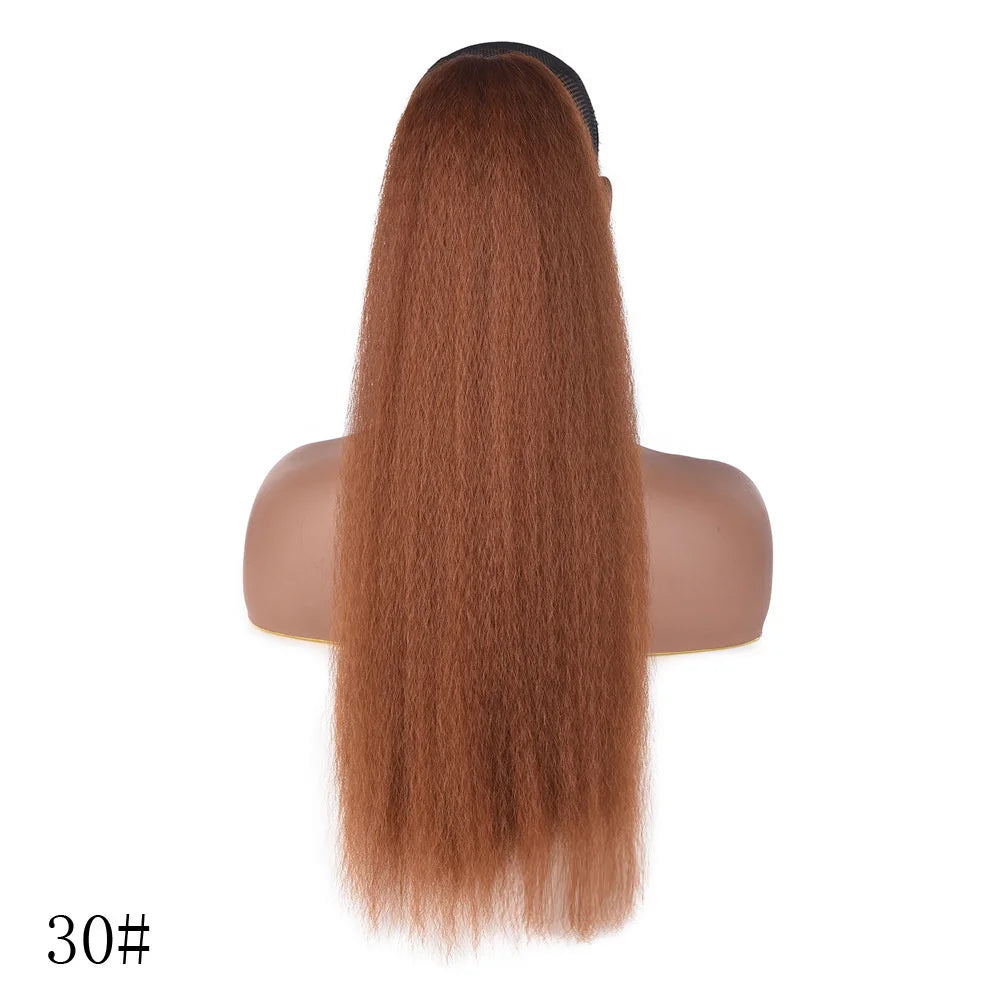 Extension de cheveux synthétique en queue de cheval à cordon, texture bouclée africaine yaky, 22 pouces