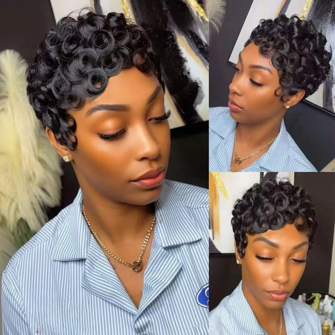 Short Curly Pixie Human Hair Wig