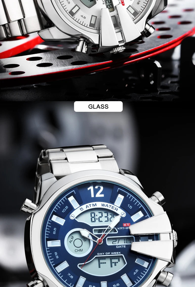 KAT-WACH Men Big Dial Wrist Watches Gold Top Brand Luxury Male Clock 2024 Gold Black Quartz Dual Display Chronograph Dropship