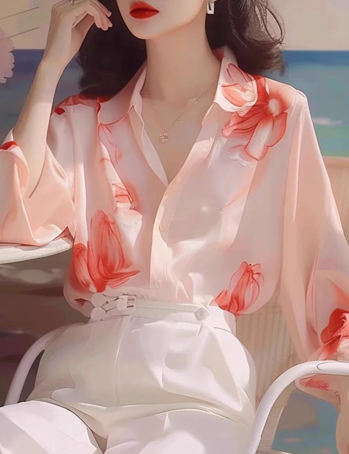 Woman Top Simplicity with Designs Shirts & Blouses for Women Pattern Crop Fashion Elegant Social Clothing Trend Modern Long