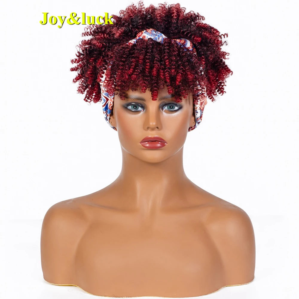 Burgundy Afro Curly Headband Wig