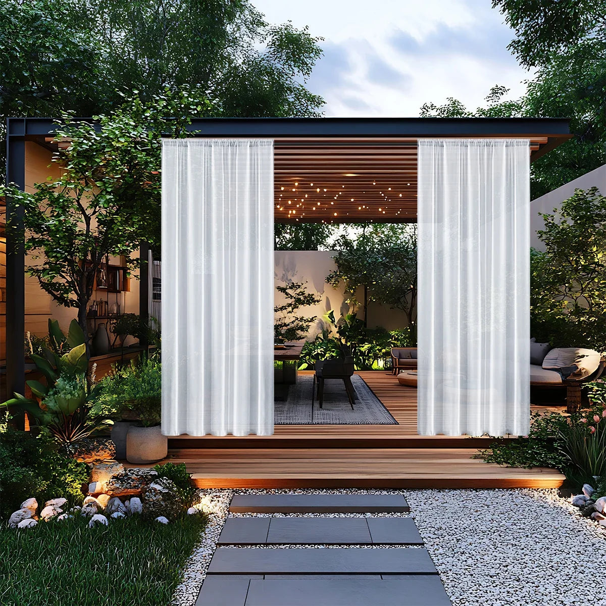 1pc Modern Waterproof Outdoor Curtain,  Solid Window Screen, Sheer Curtains for Terrace Balcony Showcase, Summer Curtains