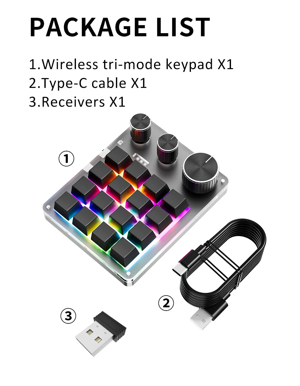 16 Keys 3 Knobs Mechanical Gaming Keyboard USB Wired Bluetooth-Support/ 2.4G Programming Macro Keyboard Custom Hot-swap Keypad