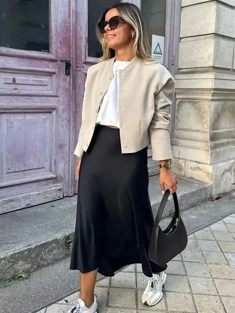 MUJER Woman Satin Skirt Women High Waist Long Skirts For Women Summer Black Midi Skirt Woman Office Elegant Women's Skirts
