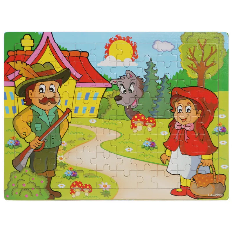 80 Pieces Wooden Jigsaw Puzzle Kids Cartoon Animal Vehicle Puzzles Montessori Learning Educational Toys for Children