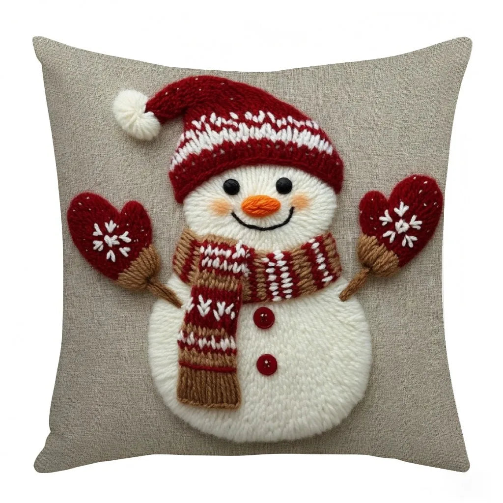 Funda de almohada navideña – Diseño de Papá Noel, muñeco de nieve y alce