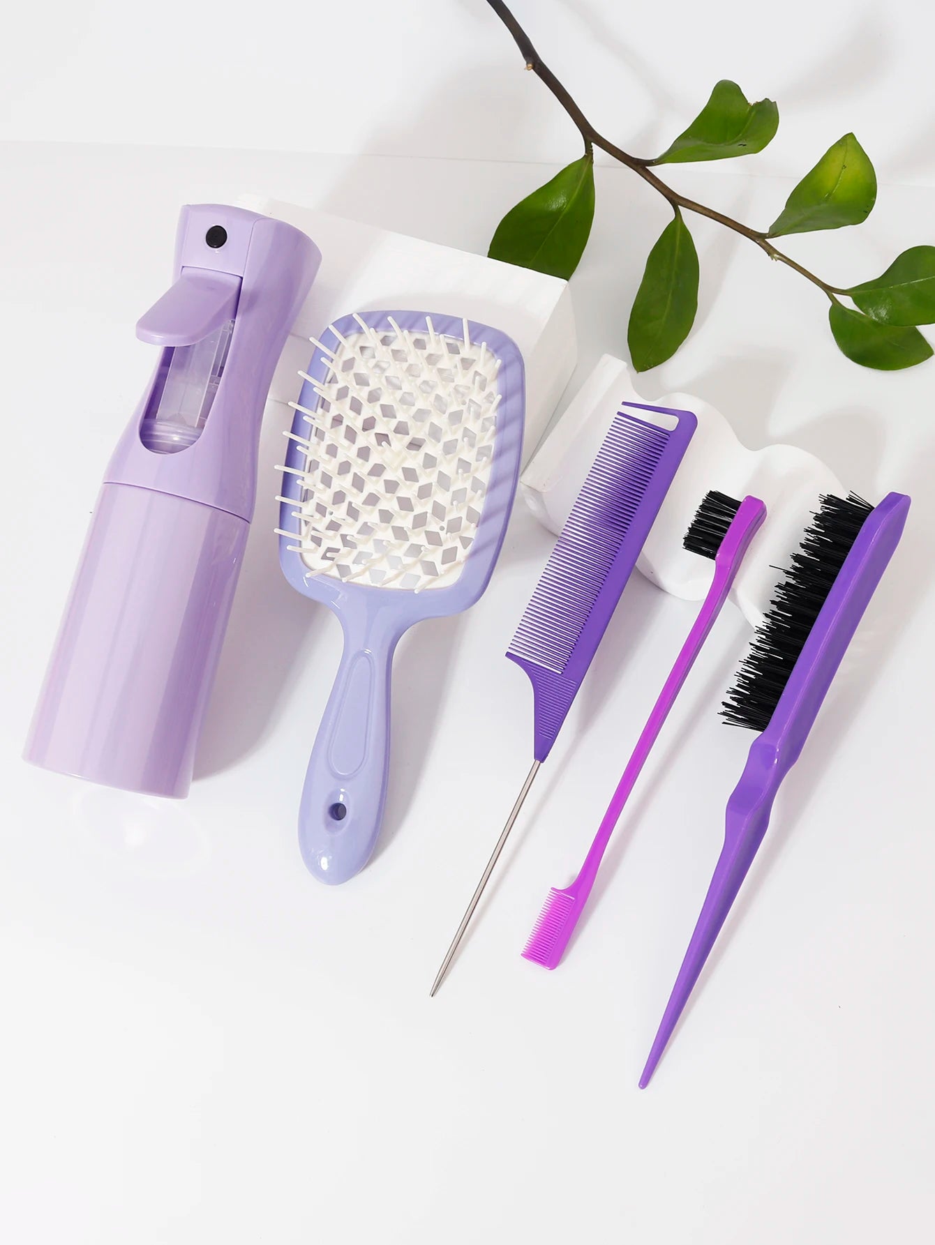 5 pieces/set of hair tool set, hollow comb, rat tail comb, tease comb, edge control comb, hair spray bottle