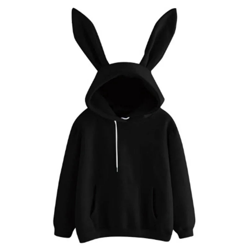 Autumn Winter Women Hoodies Kawaii Rabbit Ears Fashion Hoody Casual Loose Solid Color Warm Sweatshirt Hoodies For Women