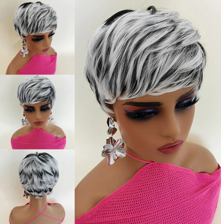 Pixie Cut Wigs With Bangs Blond Short Layered Pixie Wigs Natural Synthetic Hair For Women Daily Use 6 Inch