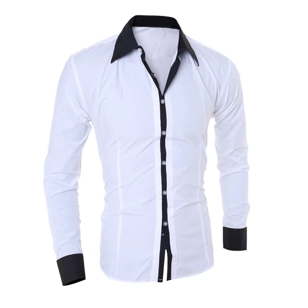 Men's Shirts Fashion Personality Mens Casual Slim Long-sleeved Shirt Top Blouse Black White Men Shirt Style Men Clothing Shirts