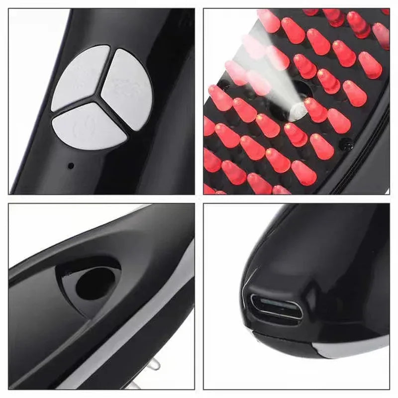 Alwafore Electric Massage Comb Blue Red Light Therapy Vibration Hair Massage Scalp Brush Negative Ion Spray Hair Growth Massager