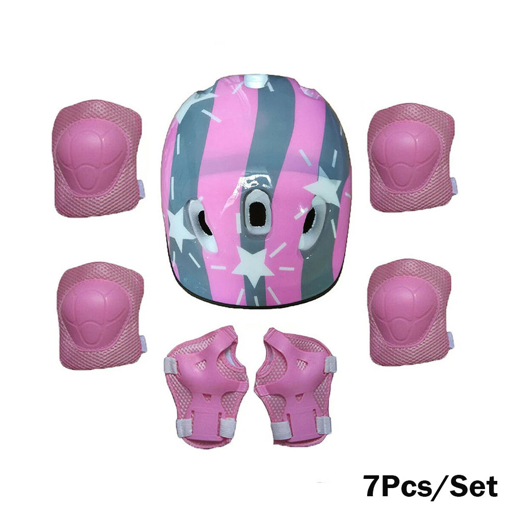 7Pcs/Set Kids Roller Skating Bicycle Helmet Knee Wrist Guard Elbow Pad Set for Children Cycling Sports Protective Guard Gear Set