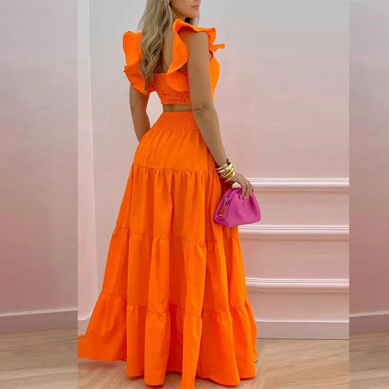 Skirt Sets Womans Clothing Streetwear New Spring/Summer Elegant Sexy Collage Sleeveless Top and Longuette Suits for Female