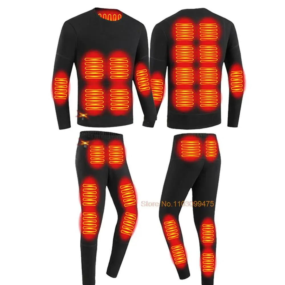 Varmet undertøy 28 områder turskjorter skiutstyr topper bukser menn kvinner termisk undertøy USB varmejakke vinterklær